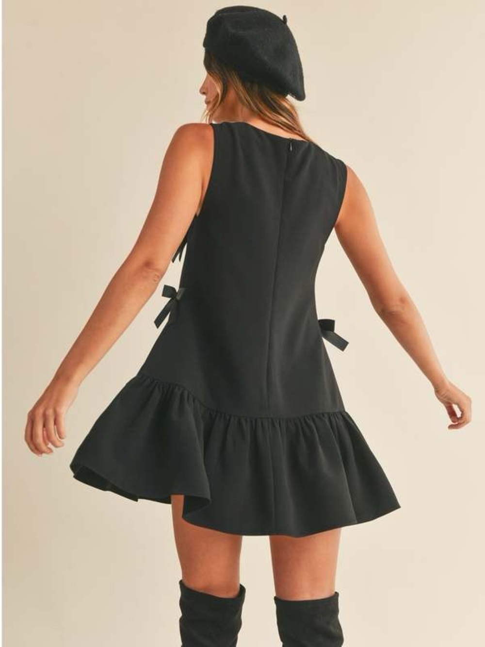 Mabel New Size Large Black Francesca Satin Bow Embellished Sleeveless Mini Dress - Picture 5 of 14